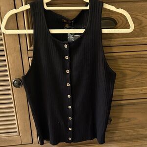 Truth by Republic Black Ribbed Button-Front Tank Top